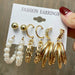 Fashion Pearl Hoop Earrings Set Women Geometirc Gold Metal Circle Hoop Earrings