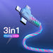 3 In1 Flow Luminous Lighting USB Cable 3 in 1 2in1 LED Micro USB Type C Charger Cable