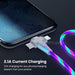 3 In1 Flow Luminous Lighting USB Cable 3 in 1 2in1 LED Micro USB Type C Charger Cable