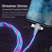 3 In1 Flow Luminous Lighting USB Cable 3 in 1 2in1 LED Micro USB Type C Charger Cable