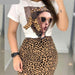 Two Peice Set Women Casual O-Neck T Shirt Skirt Set Fashion Leopard Print Outfits