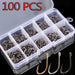 100PCS Fishing Hooks Set Carbon Steel Single Circle Fishing Barbed Carp Hooks