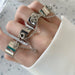 Retro Punk Hip Hop Cross Ring Chain Link Adjustable Ring Men Women Gothic Jewelry