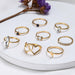 Vintage Bohemian Rings Set Heart Butterfly Gold Crystal Geometric Women Finger Rings