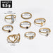 Vintage Bohemian Rings Set Heart Butterfly Gold Crystal Geometric Women Finger Rings