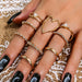 Vintage Bohemian Rings Set Heart Butterfly Gold Crystal Geometric Women Finger Rings
