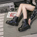 Women's Motorcycle Boots Soft Leather Shoes Female Lace Up Platforms Boots