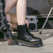 Women's Motorcycle Boots Soft Leather Shoes Female Lace Up Platforms Boots