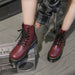 Women's Motorcycle Boots Soft Leather Shoes Female Lace Up Platforms Boots