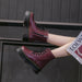 Women's Motorcycle Boots Soft Leather Shoes Female Lace Up Platforms Boots