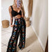 2 Pecs Suit Women Outfits Boho Beach Style Print Underwear Loose Wide Leg Pants Sets