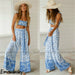 2 Pecs Suit Women Outfits Boho Beach Style Print Underwear Loose Wide Leg Pants Sets