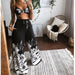 2 Pecs Suit Women Outfits Boho Beach Style Print Underwear Loose Wide Leg Pants Sets