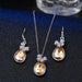 Gold Color Pendant Necklace Stud Earrings Set Cubic Zirconia Crystal Bridal Jewelry