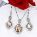Gold Color Pendant Necklace Stud Earrings Set Cubic Zirconia Crystal Bridal Jewelry