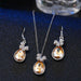 Gold Color Pendant Necklace Stud Earrings Set Cubic Zirconia Crystal Bridal Jewelry