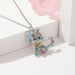 Fashion Crystal Cat Jewelry Set Cute Rainbow Cat Earrings Rings Necklace Girls Jewelry