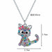 Fashion Crystal Cat Jewelry Set Cute Rainbow Cat Earrings Rings Necklace Girls Jewelry