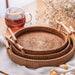 Handwoven Rattan Storage Tray Wooden Handle Round Wicker Basket