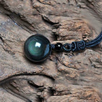 Natural Obsidian Rainbow Eye Good Luck Pendant Unisex Necklace - Atom Oracle