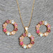 Gold Silver Sweet Circle Shape Crystal Necklace Earrings Women Jewelry Sets