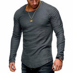New Fashion Men's Round Neck Slim Solid Color Long-sleeved Striped Fold Raglan T-shirt - Atom Oracle