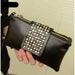 Luxury Women PU Leather Handbag Brand Designer Double Zipper Rivet Clutch Bags