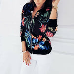 Women Floral Printed Long Sleeve Zipper Bomber Retro Jackets Female Outwear Tops - Atom Oracle