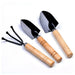 Gardening Tool Mini Shovel Rake Spade 3Pcs Set Wooden Handle Metal Head - Atom Oracle