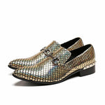 Gold Handmade Men Loafers Fashion Leather Shiny Glitter Wedding Dress Shoes