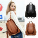 Women Anti-Theft Classic Backpack PU Leather Solid Color Fashion Shoulder Bag - Atom Oracle